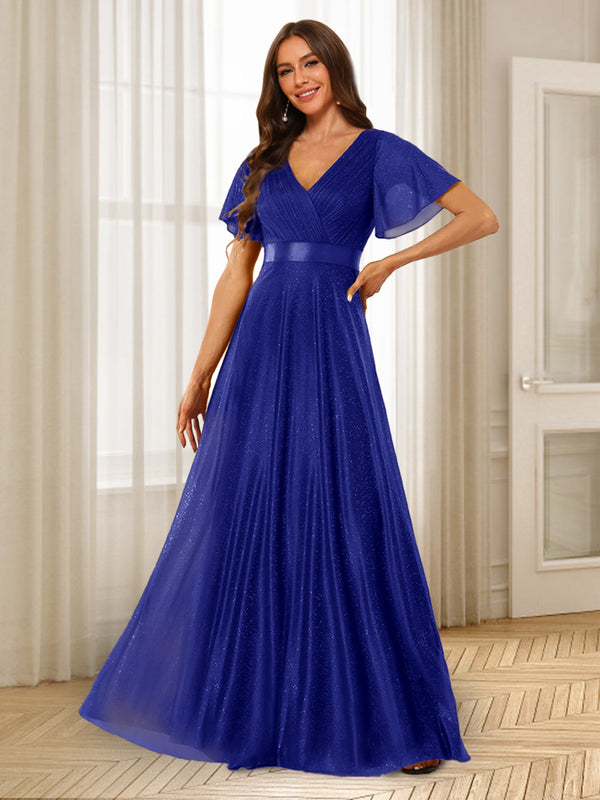 A-Line/Princess V-Neck Floor-Length Ruffles Bridesmaid Dresses
