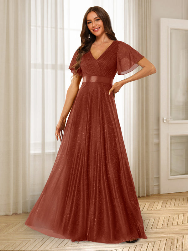 A-Line/Princess V-Neck Floor-Length Ruffles Bridesmaid Dresses