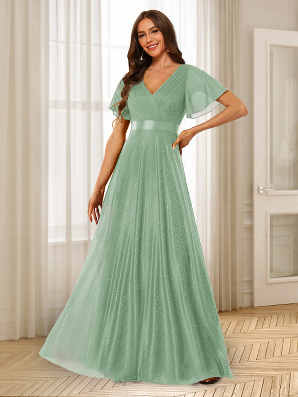A-Line/Princess V-Neck Floor-Length Ruffles Bridesmaid Dresses