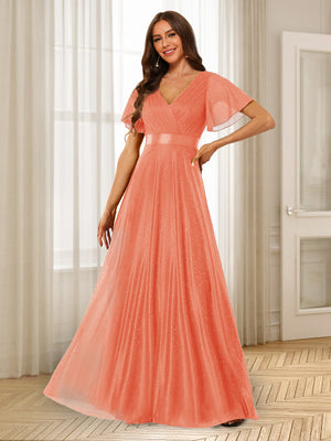 A-Line/Princess V-Neck Floor-Length Ruffles Bridesmaid Dresses