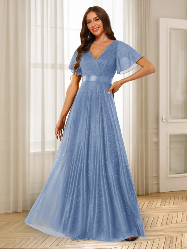 A-Line/Princess V-Neck Floor-Length Ruffles Bridesmaid Dresses