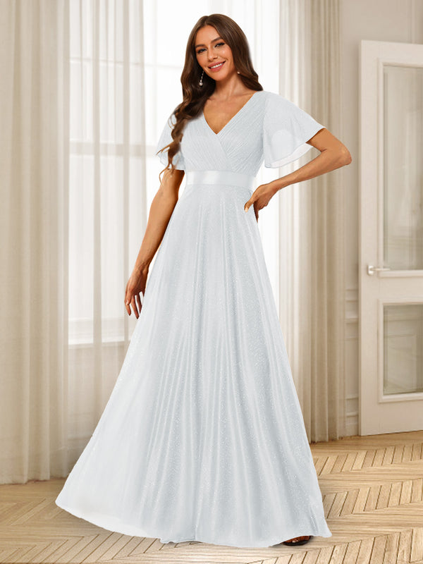 A-Line/Princess V-Neck Floor-Length Ruffles Bridesmaid Dresses