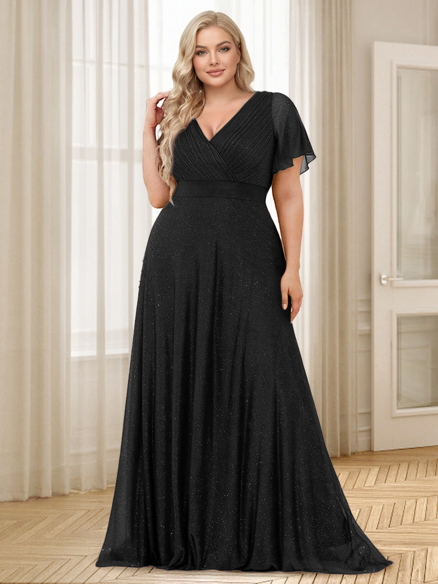 A-Line/Princess V-Neck Floor-Length Ruffles Plus Size Bridesmaid Dresses