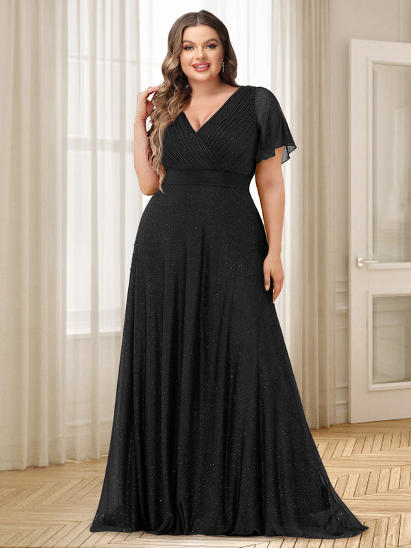 A-Line/Princess V-Neck Floor-Length Ruffles Plus Size Bridesmaid Dresses