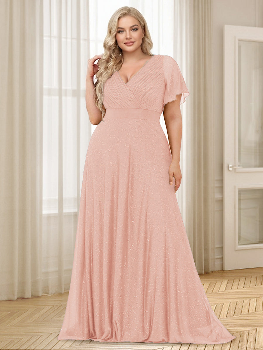 A-Line/Princess V-Neck Floor-Length Ruffles Plus Size Bridesmaid Dresses
