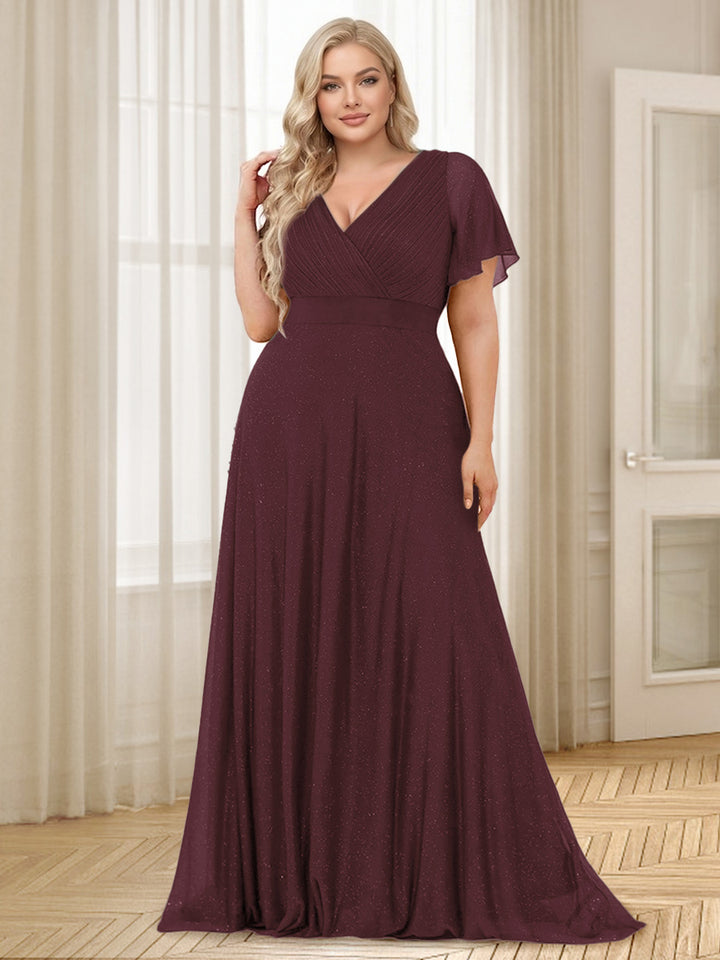 A-Line/Princess V-Neck Floor-Length Ruffles Plus Size Bridesmaid Dresses