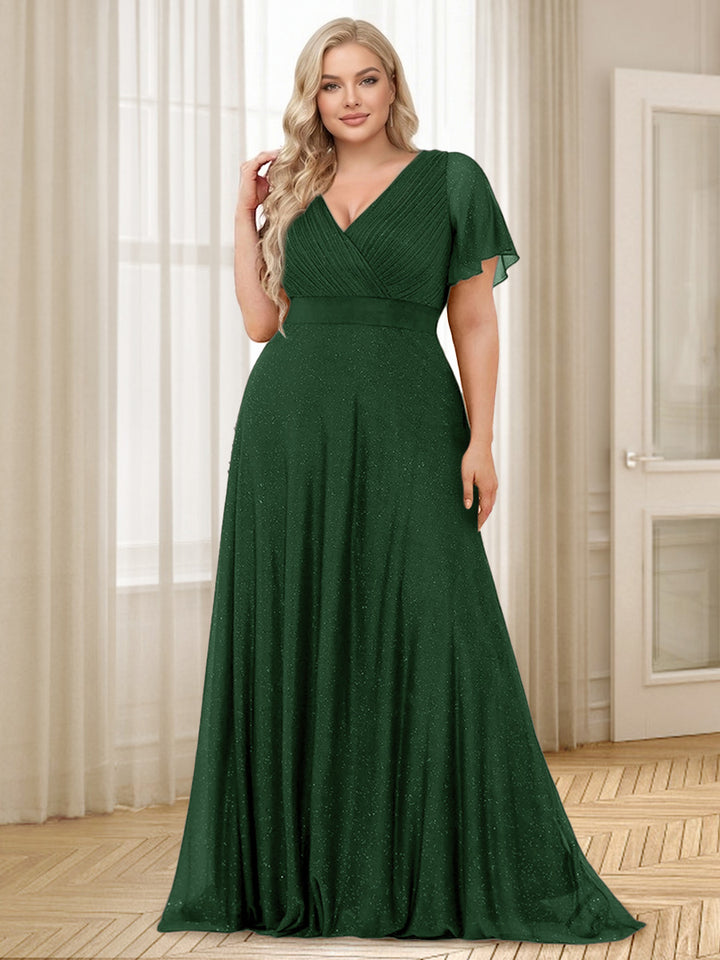 A-Line/Princess V-Neck Floor-Length Ruffles Plus Size Bridesmaid Dresses