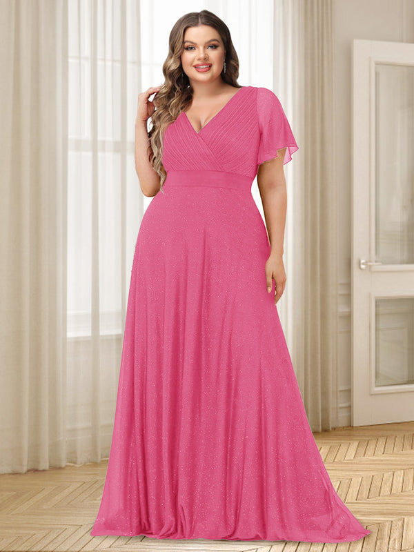 A-Line/Princess V-Neck Floor-Length Ruffles Plus Size Bridesmaid Dresses