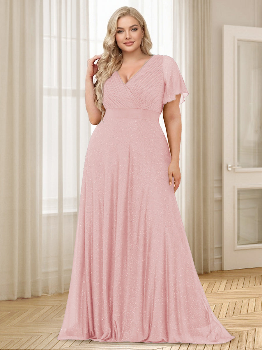 A-Line/Princess V-Neck Floor-Length Ruffles Plus Size Bridesmaid Dresses