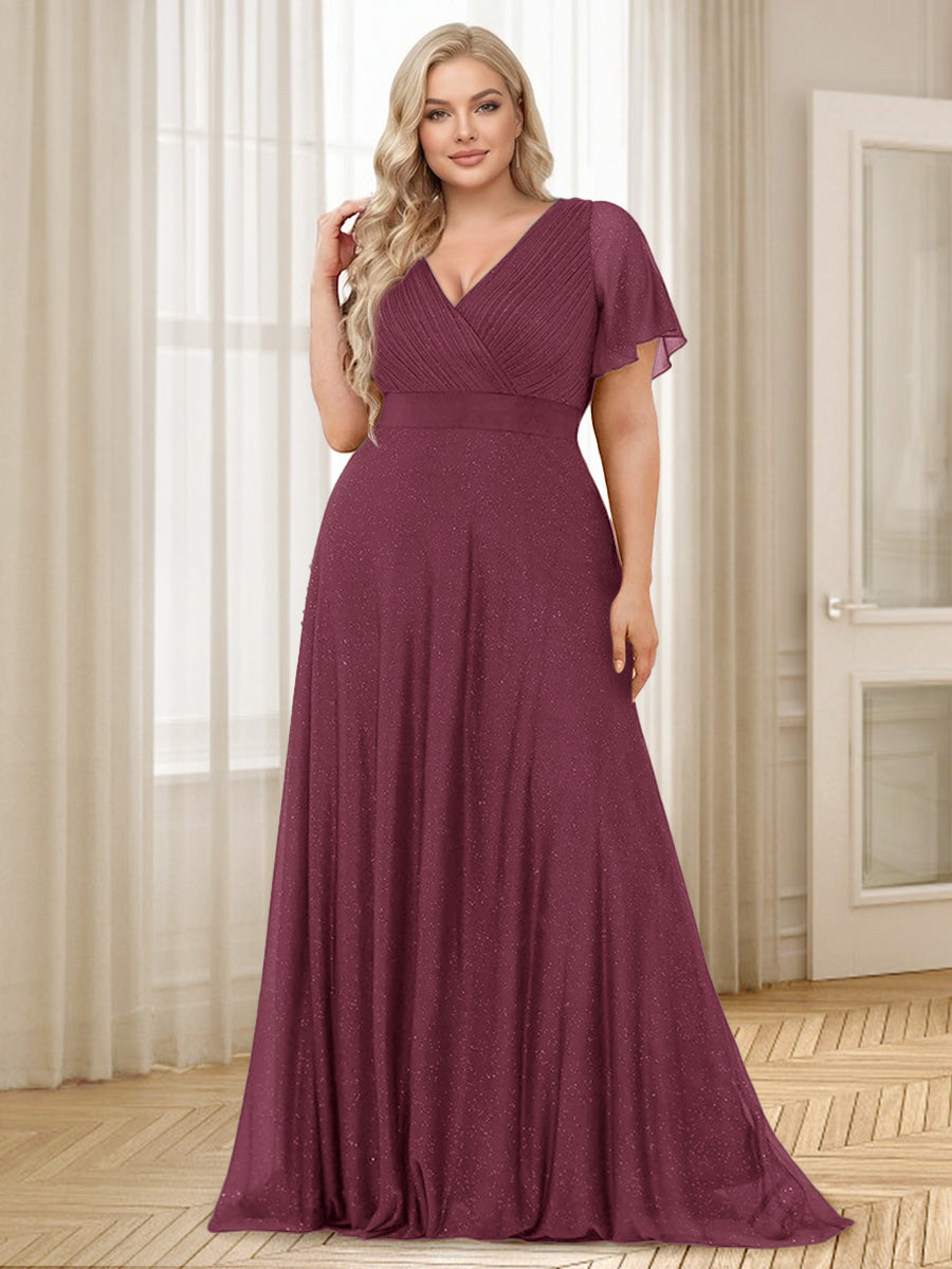 A-Line/Princess V-Neck Floor-Length Ruffles Plus Size Bridesmaid Dresses