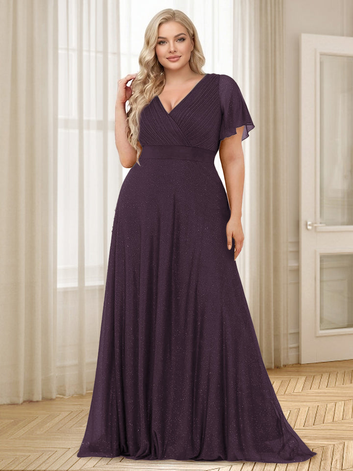 A-Line/Princess V-Neck Floor-Length Ruffles Plus Size Bridesmaid Dresses
