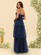 A-Line/Princess Spaghetti Straps Floor-Length Tulle Bridesmaid Dresses