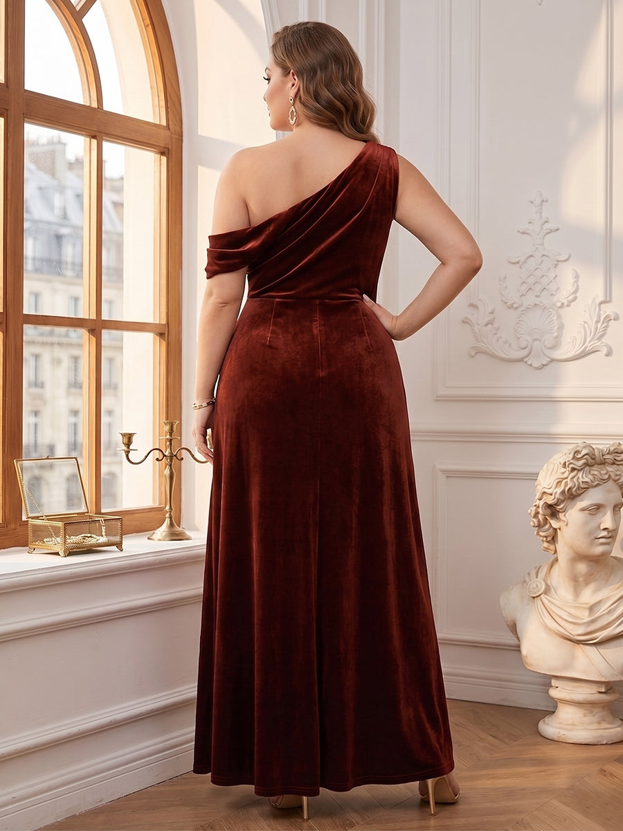 A-Line/Princess One-Shoulder Floor-Length Plus Size Bridesmaid Dresses With Split Side