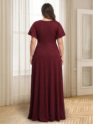 A-Line/Princess V-Neck Floor-Length Plus Size Evening Dresses With Split Side