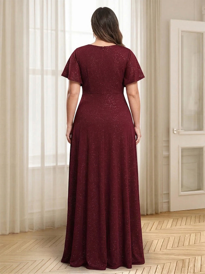 A-Line/Princess V-Neck Floor-Length Plus Size Evening Dresses With Split Side