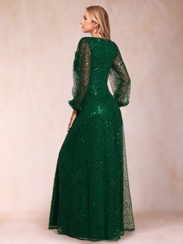 A-Line/Princess V-Neck Long Sleeves Floor-Length Mother of the Bride Dresses