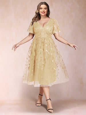 A-Line/Princess V-Neck Tea-Length Mother of the Bride Dresses