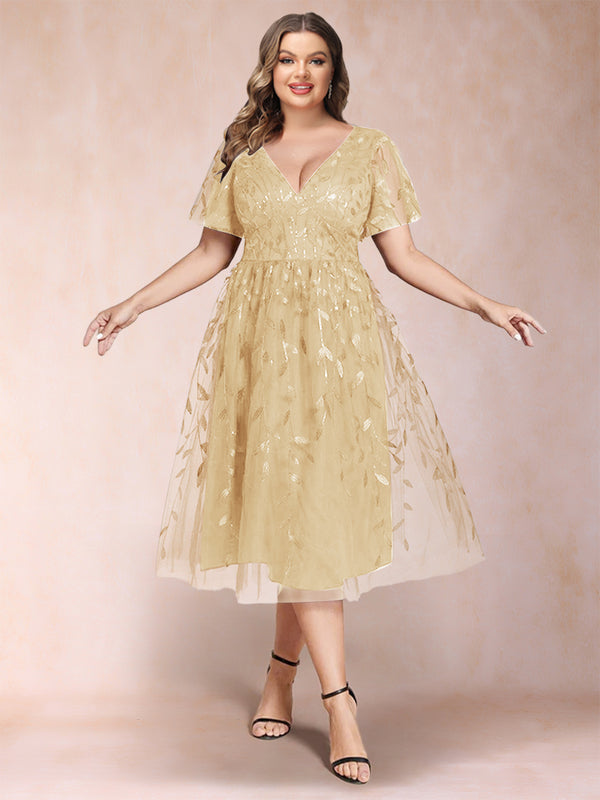 A-Line/Princess V-Neck Tea-Length Mother of the Bride Dresses
