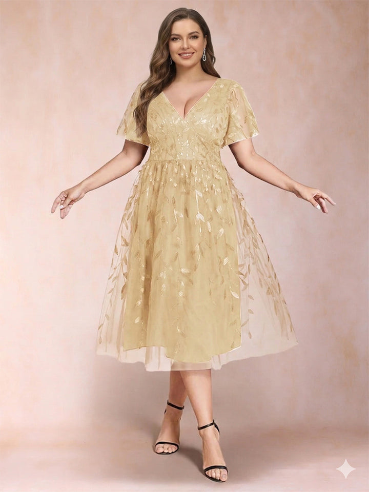A-Line/Princess V-Neck Tea-Length Mother of the Bride Dresses