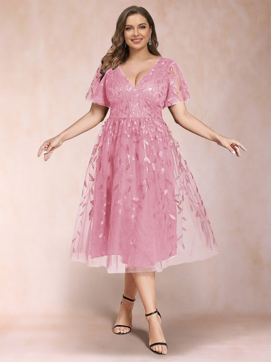 A-Line/Princess V-Neck Tea-Length Mother of the Bride Dresses