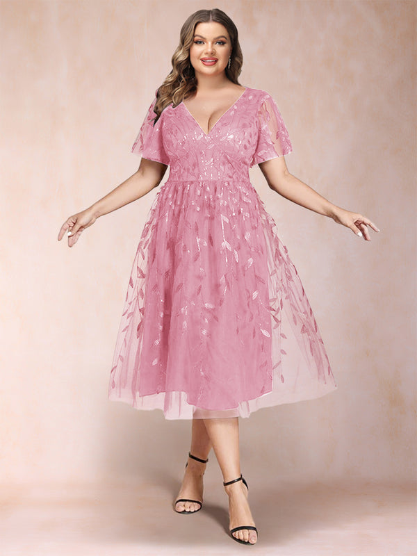 A-Line/Princess V-Neck Tea-Length Mother of the Bride Dresses