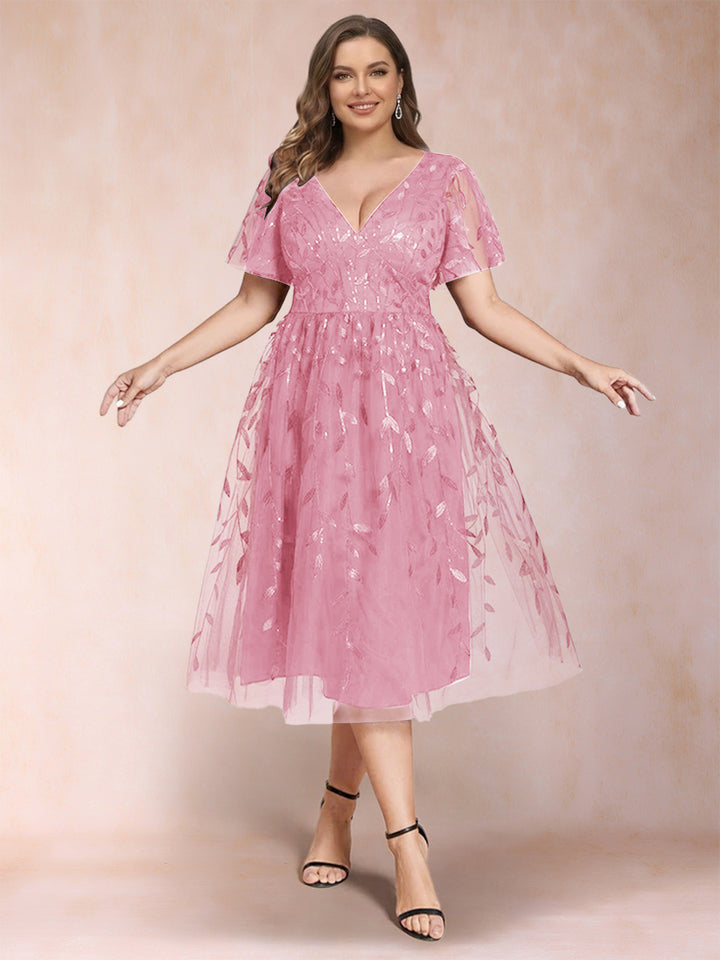 A-Line/Princess V-Neck Tea-Length Mother of the Bride Dresses