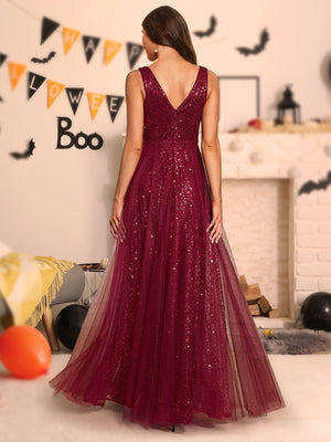 A-Line/Princess V-Neck Floor-Length Halloween Dresses With Ruffles