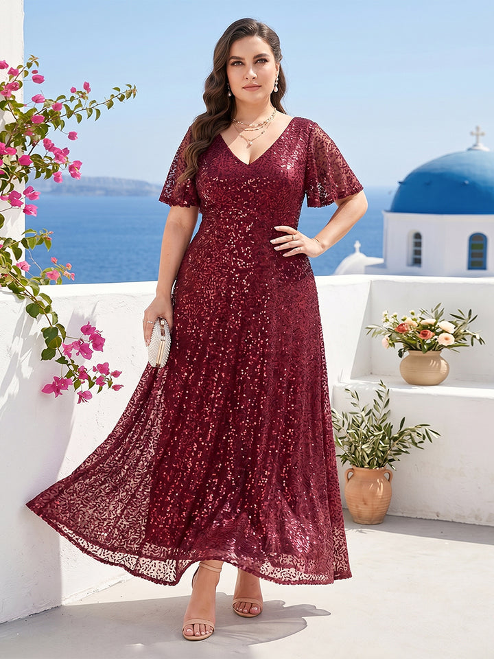 A-Line/Princess V-Neck Sequins Plus Size Mother of the Bride Dresses