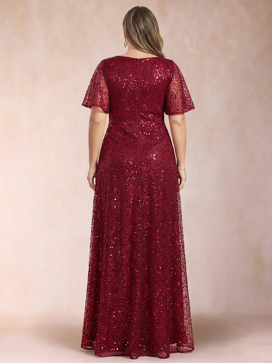 A-Line/Princess V-Neck Sequins Plus Size Mother of the Bride Dresses