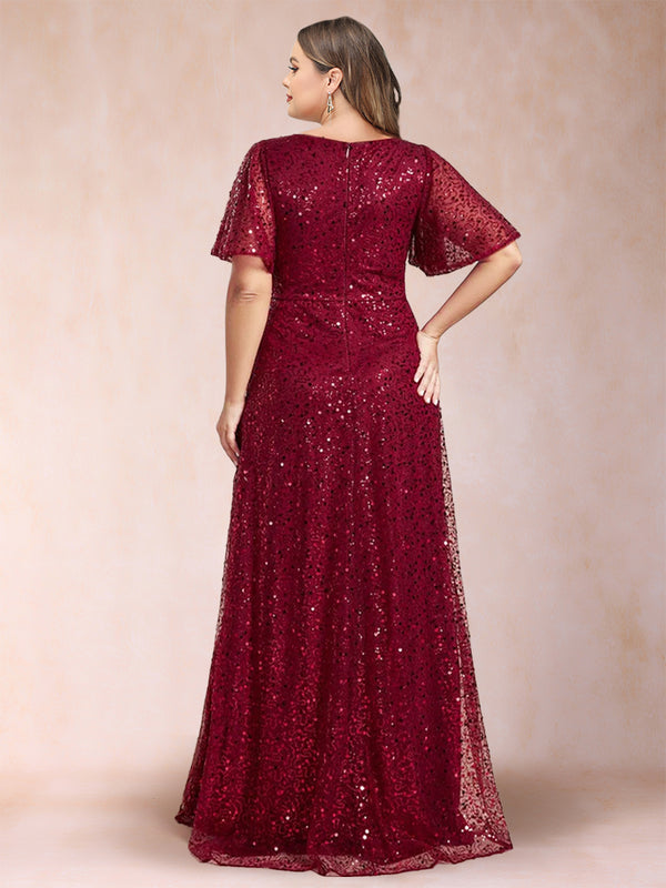 A-Line/Princess V-Neck Sequins Plus Size Mother of the Bride Dresses