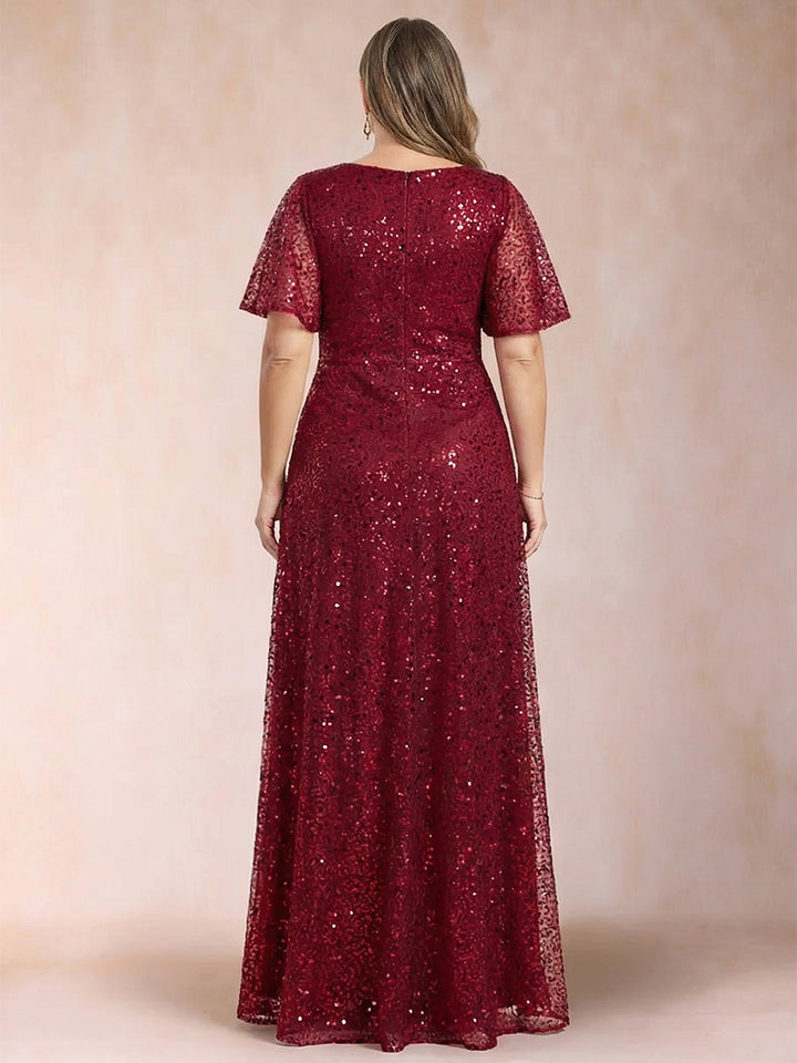 A-Line/Princess V-Neck Sequins Plus Size Mother of the Bride Dresses