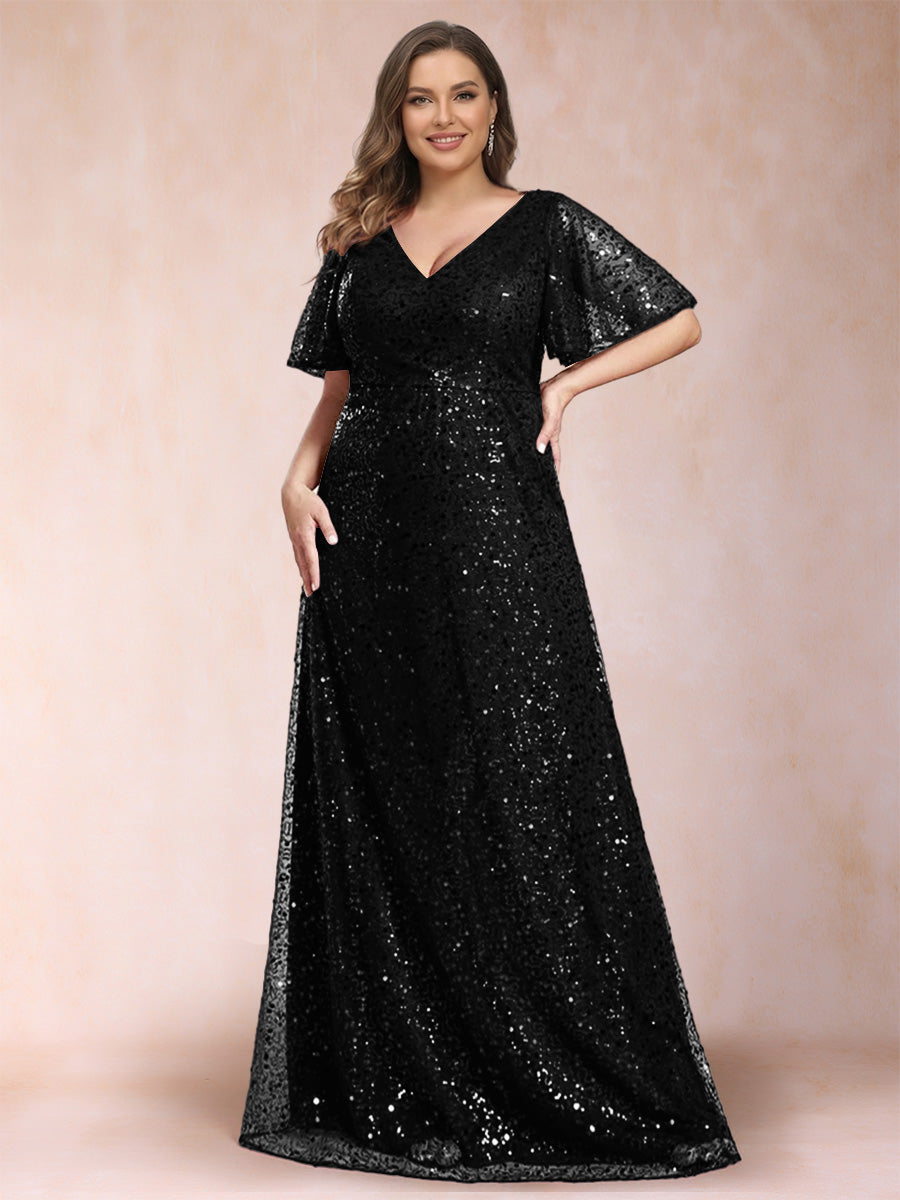 A-Line/Princess V-Neck Sequins Plus Size Mother of the Bride Dresses