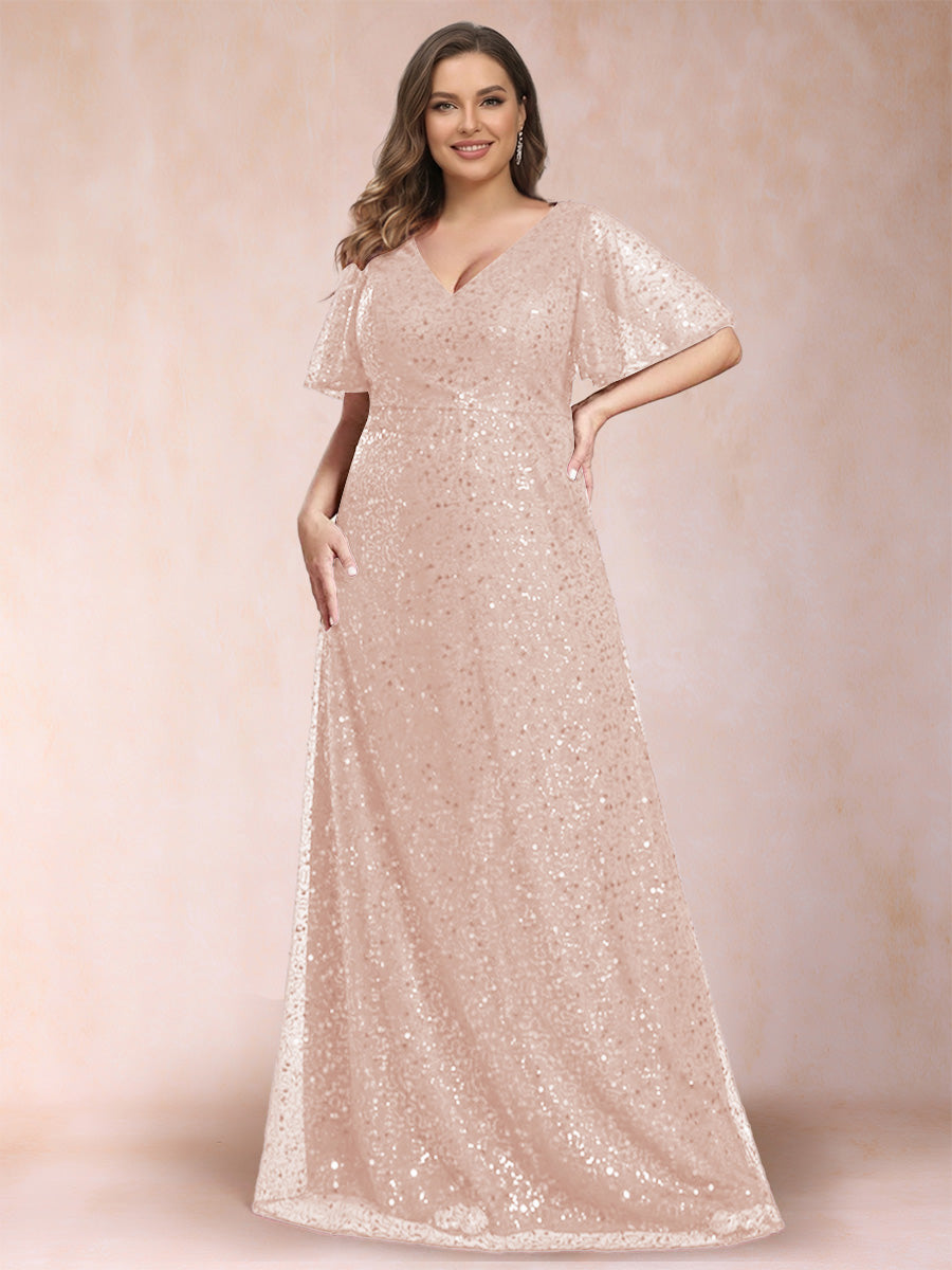 A-Line/Princess V-Neck Sequins Plus Size Mother of the Bride Dresses