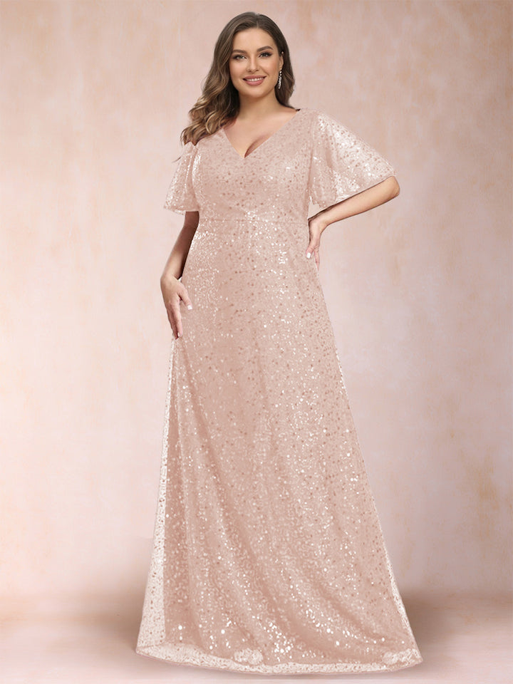 A-Line/Princess V-Neck Sequins Plus Size Mother of the Bride Dresses