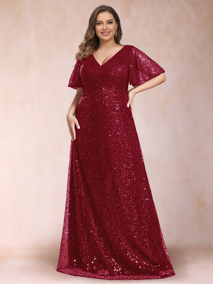 A-Line/Princess V-Neck Sequins Plus Size Mother of the Bride Dresses