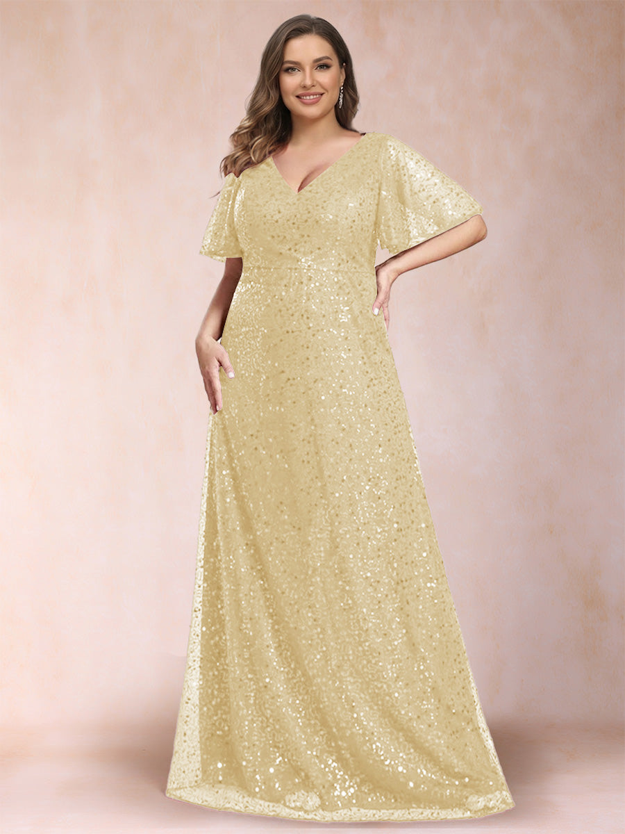 A-Line/Princess V-Neck Sequins Plus Size Mother of the Bride Dresses