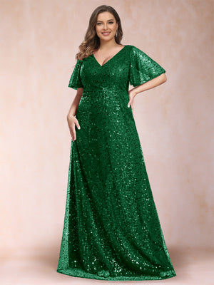A-Line/Princess V-Neck Sequins Plus Size Mother of the Bride Dresses