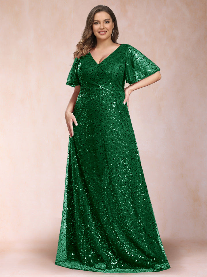 A-Line/Princess V-Neck Sequins Plus Size Mother of the Bride Dresses