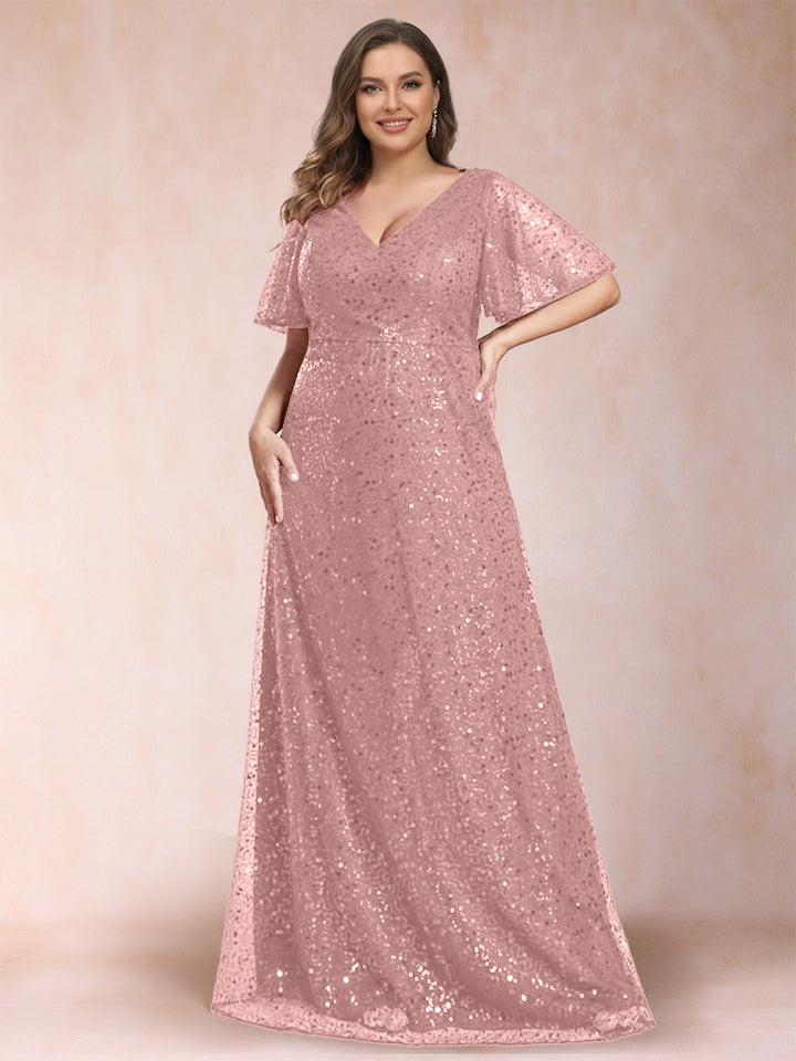 A-Line/Princess V-Neck Sequins Plus Size Mother of the Bride Dresses