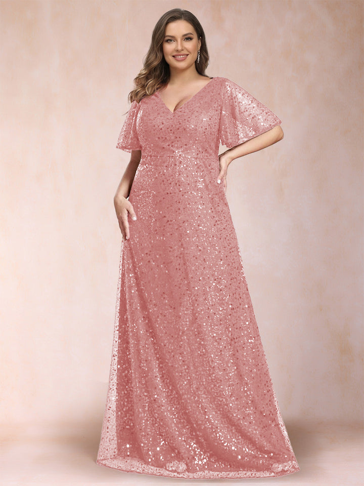 A-Line/Princess V-Neck Sequins Plus Size Mother of the Bride Dresses