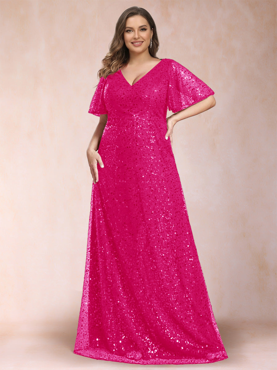 A-Line/Princess V-Neck Sequins Plus Size Mother of the Bride Dresses