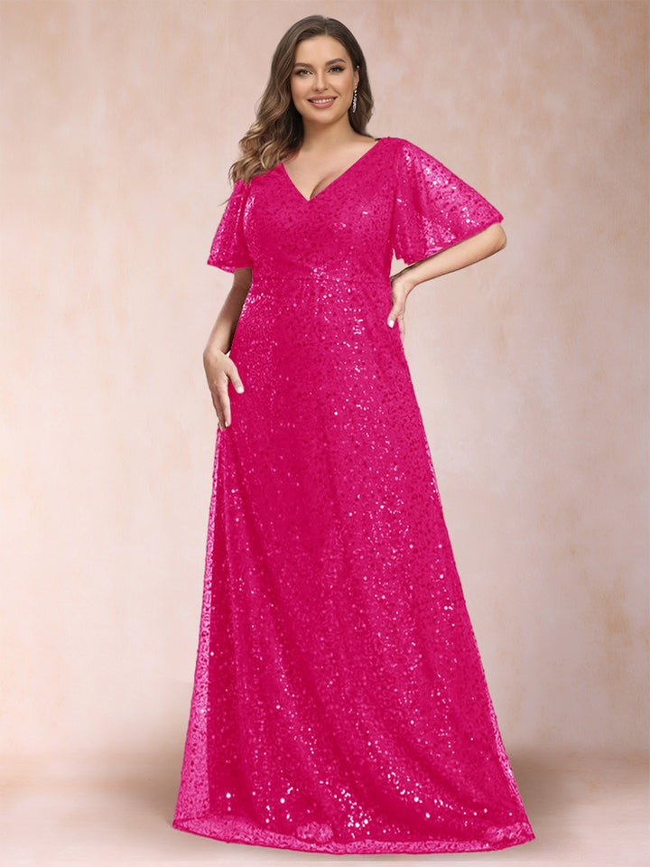 A-Line/Princess V-Neck Sequins Plus Size Mother of the Bride Dresses