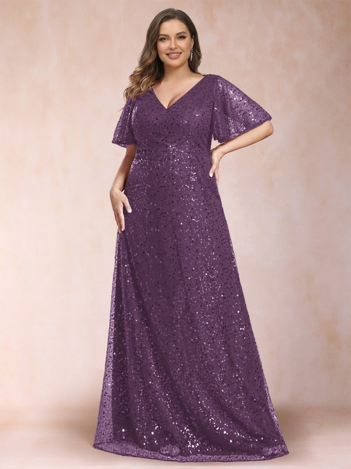 A-Line/Princess V-Neck Sequins Plus Size Mother of the Bride Dresses