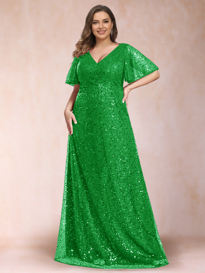 A-Line/Princess V-Neck Sequins Plus Size Mother of the Bride Dresses