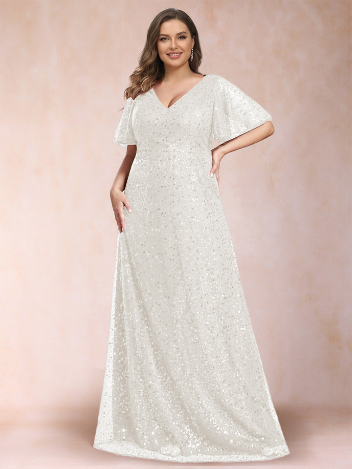 A-Line/Princess V-Neck Sequins Plus Size Mother of the Bride Dresses