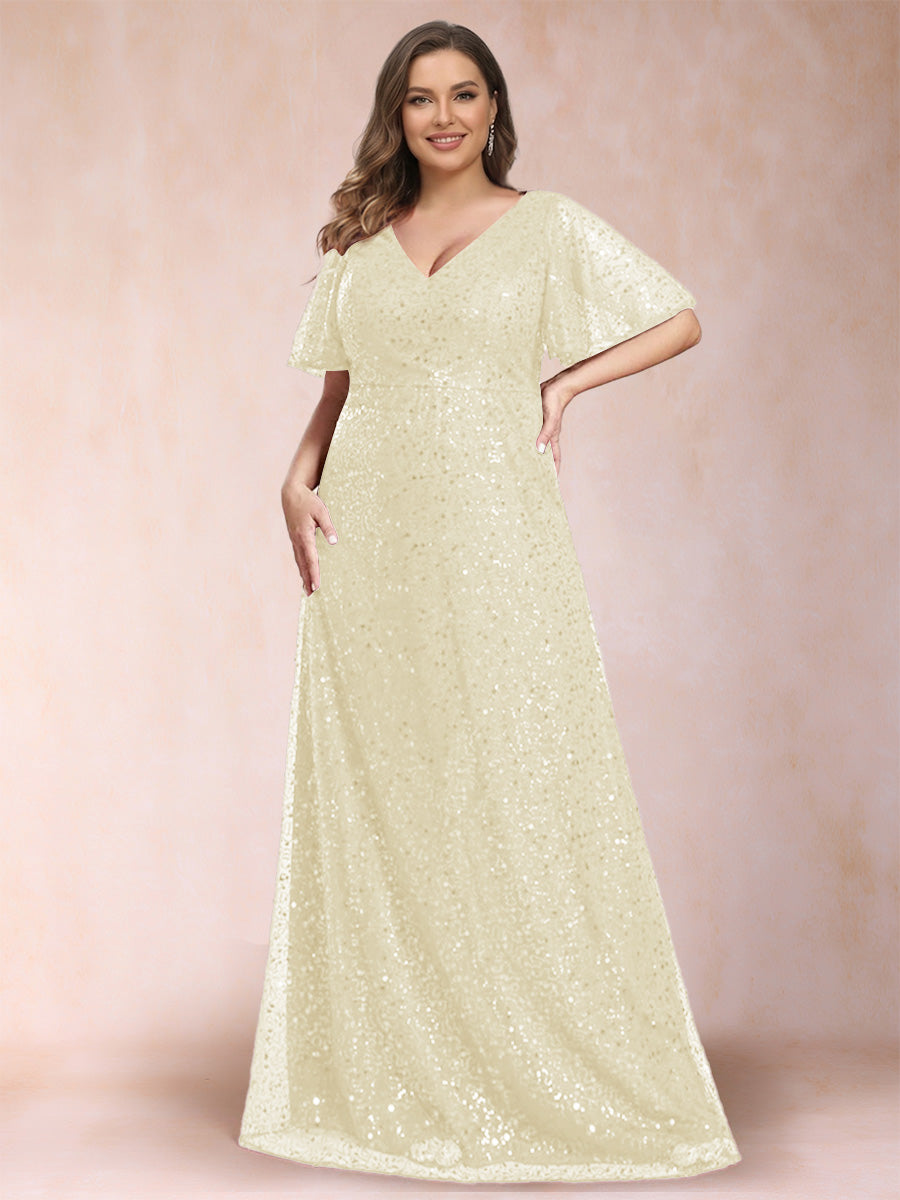 A-Line/Princess V-Neck Sequins Plus Size Mother of the Bride Dresses