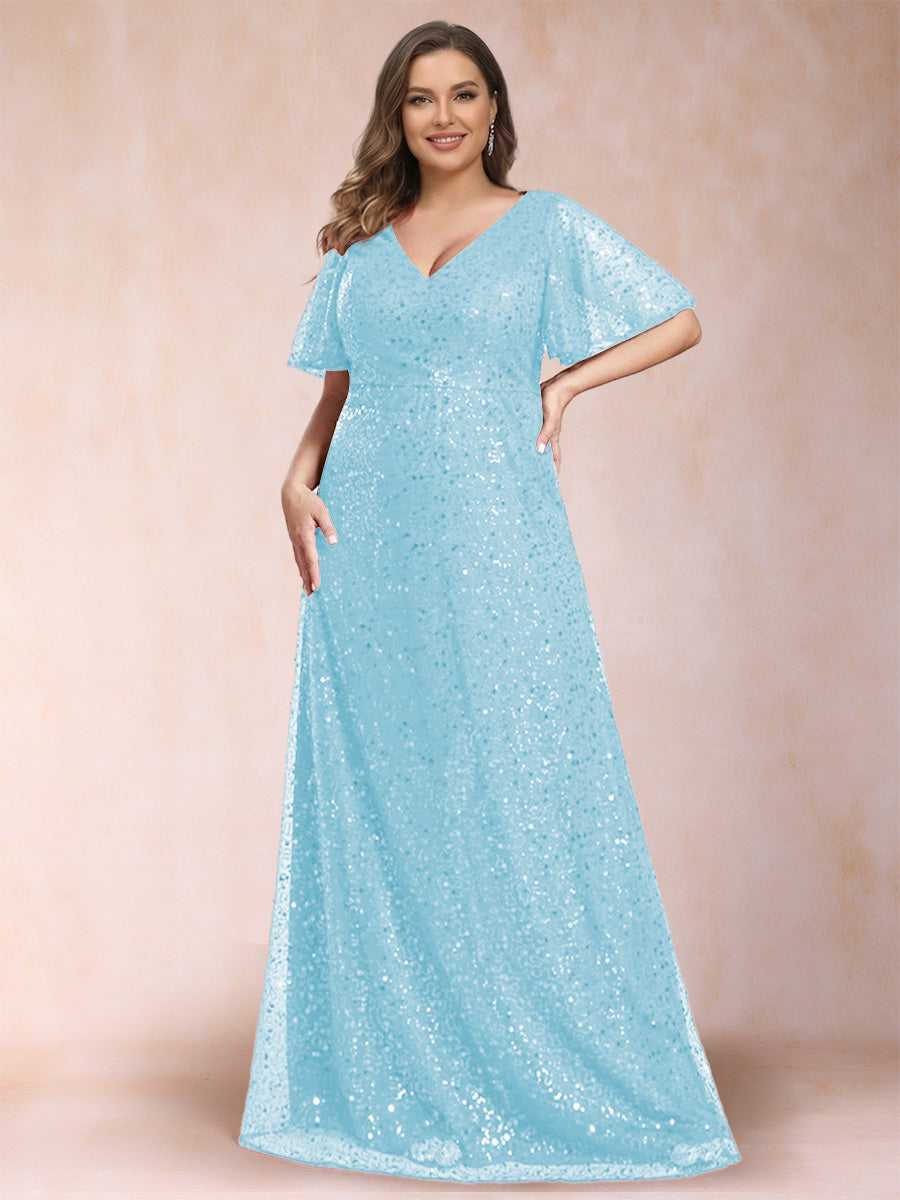 A-Line/Princess V-Neck Sequins Plus Size Mother of the Bride Dresses