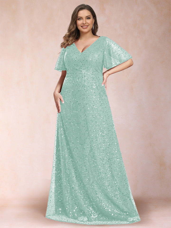 A-Line/Princess V-Neck Sequins Plus Size Mother of the Bride Dresses