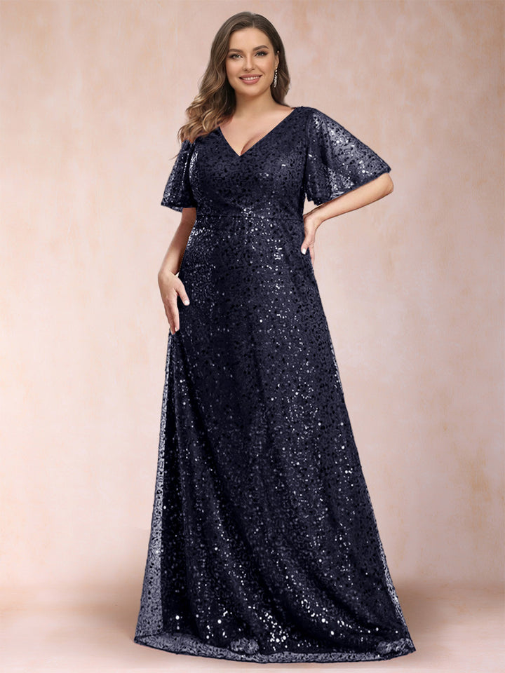 A-Line/Princess V-Neck Sequins Plus Size Mother of the Bride Dresses