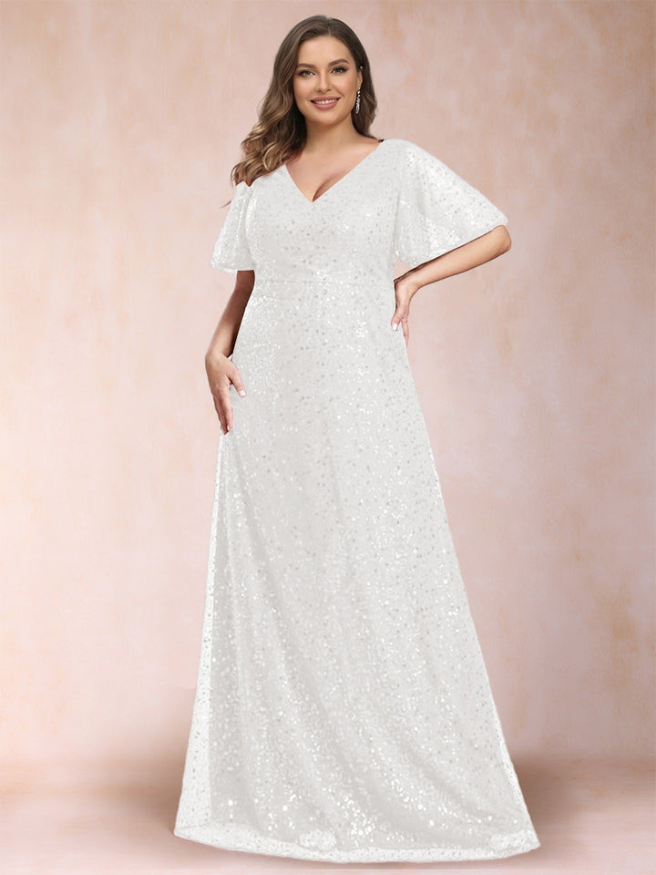 A-Line/Princess V-Neck Sequins Plus Size Mother of the Bride Dresses